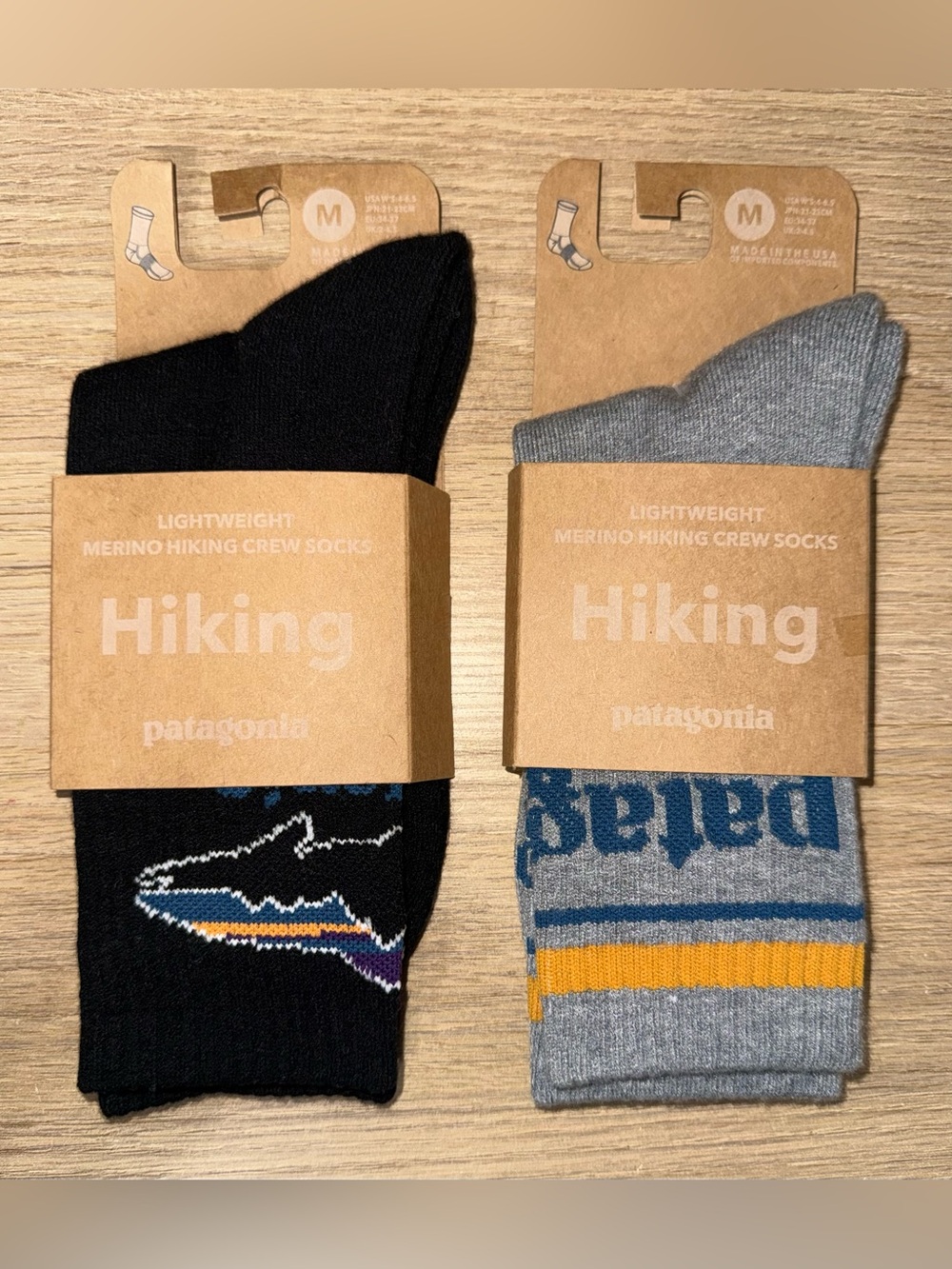 NWT PATAGONIA Men’s Lightweight Merino Hiking Crew Socks.Pack of 2. Size Medium.